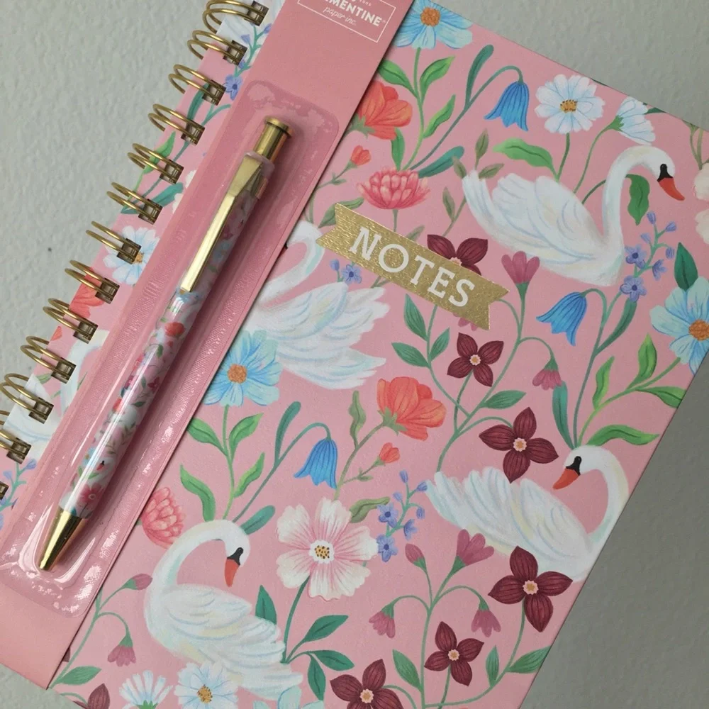Clementine Spiral Notebook ~ Swan and Flowers